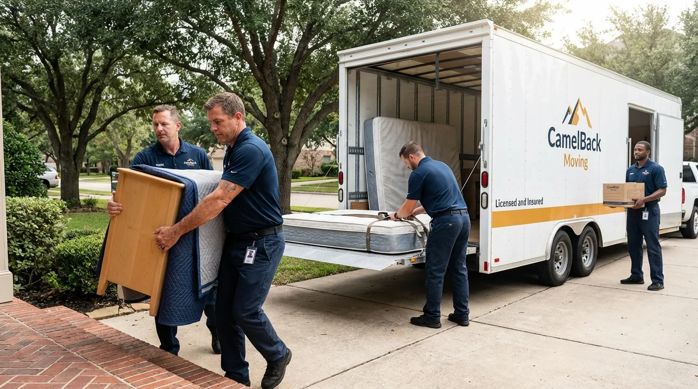Crew loading residential truck for cross-state move from Phenix City, AL