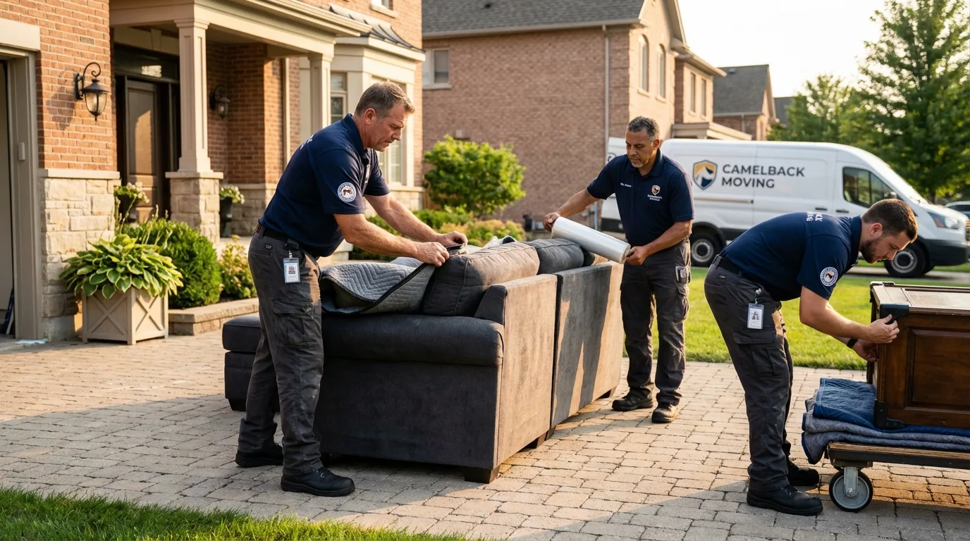 Large estate moving crew wrapping furniture in Phenix City, AL